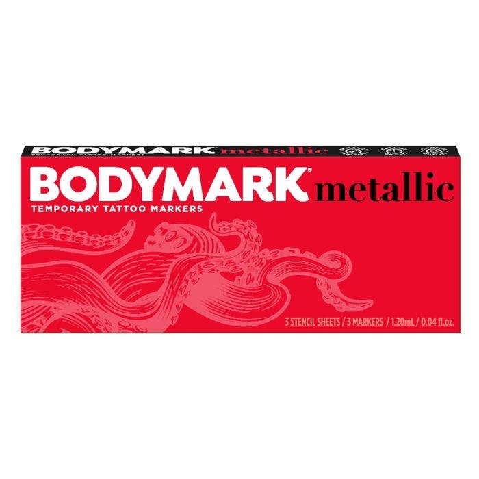 酷牌库|商品详情-BIC进口代理批发BODYMARK 金属色皮肤临时纹身记号笔，高级刷头，皮肤安全临时纹身记号笔套装 3-Count Marker Set, 4 Stencil Designs