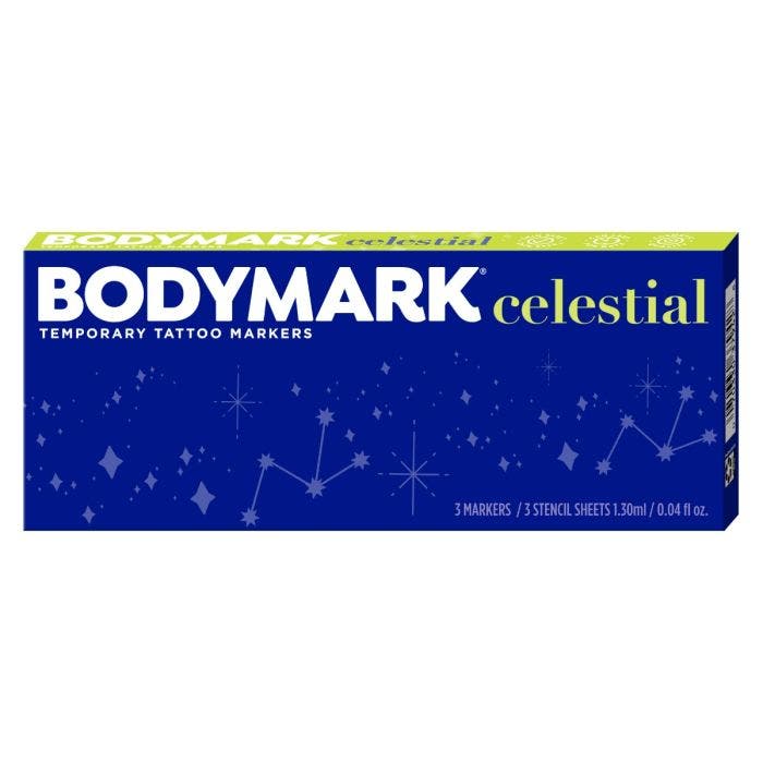 酷牌库|商品详情-BIC进口代理批发BODYMARK Celestial 套装皮肤临时纹身标记、高级刷头、各种主题颜色和模板、皮肤安全的临时纹身标记套装 Pack of 3 markers and 3 stencils