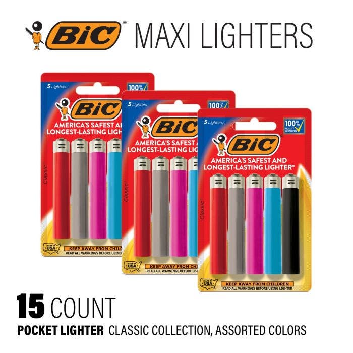 酷牌库|商品详情-BIC进口代理批发BIC Maxi 袖珍打火机，经典系列 Assorted Colors, 15-Pack