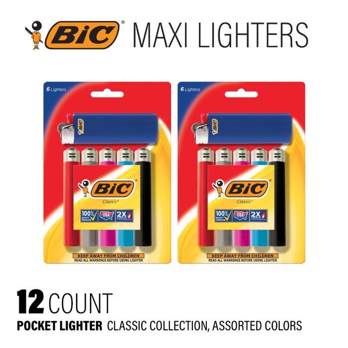 BIC进口代理批发BIC Maxi 袖珍打火机，经典系列 Assorted Colors, 12-Pack