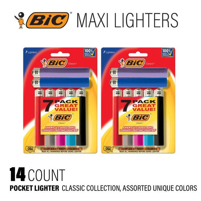 BIC进口代理批发BIC Maxi 袖珍打火机，经典系列 Assorted Colors, 14-Pack