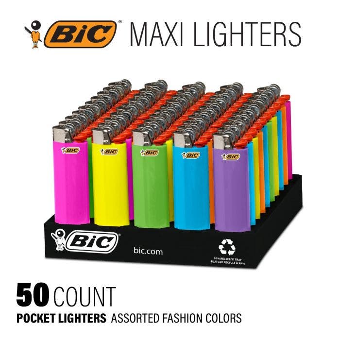 BIC进口代理批发BIC Maxi 袖珍打火机，时尚 Assorted Colors, 50-Count Tray