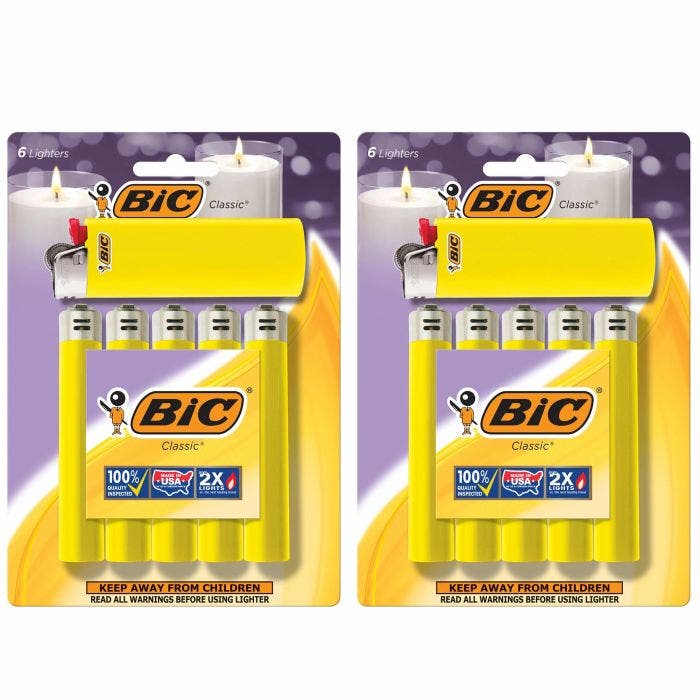 BIC进口代理批发BIC 经典大号袖珍打火机 Yellow, 12-Pack