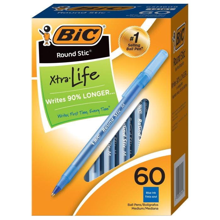 BIC进口代理批发BIC Round Stic Xtra Life 圆珠笔 Blue, 60-Pack