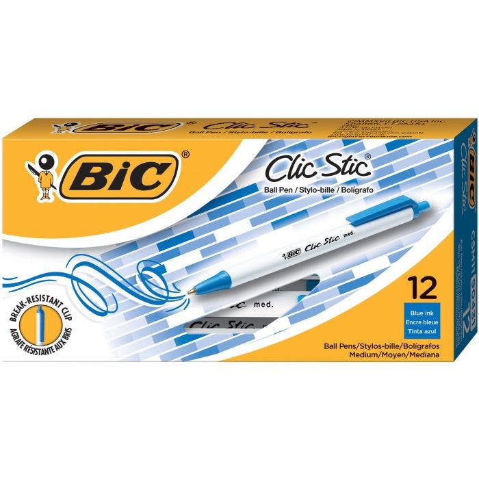 酷牌库|商品详情-BIC进口代理批发BIC Clic Stic 时尚可伸缩圆珠笔 Blue, 12-Pack