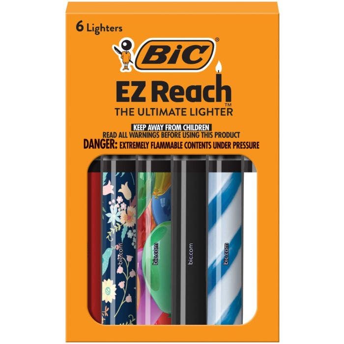 酷牌库|商品详情-BIC进口代理批发BIC EZ Reach 蜡烛打火机，带加长棒的终极打火机，适用于烧烤架和火坑（1.45 英寸），最爱系列 6 Count Pack (Assortment of Designs May Vary)