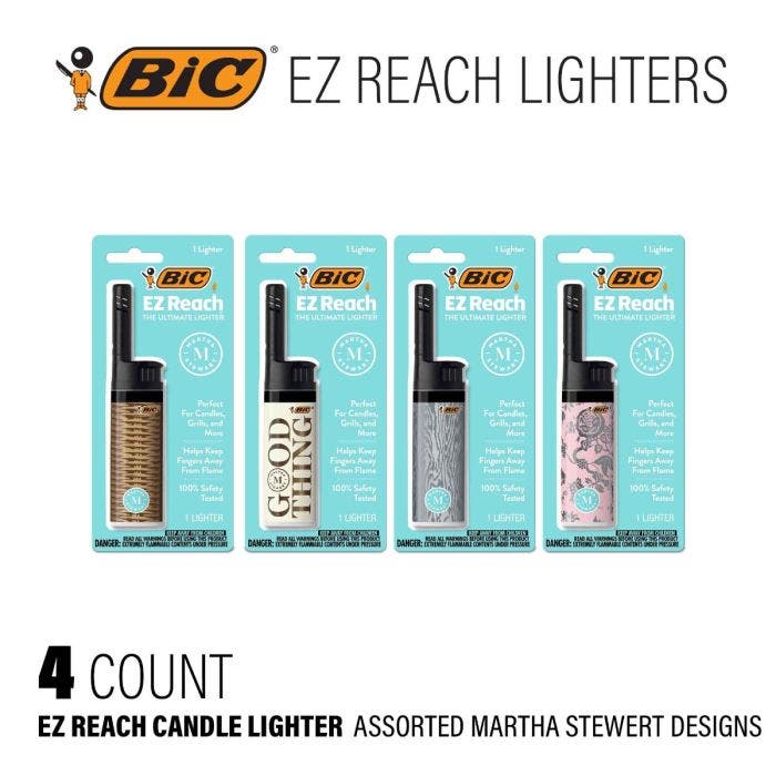 BIC进口代理批发BIC EZ Reach 蜡烛打火机，带蜡烛棒的终极打火机，各种 Martha Stewart 设计 4 Count Pack