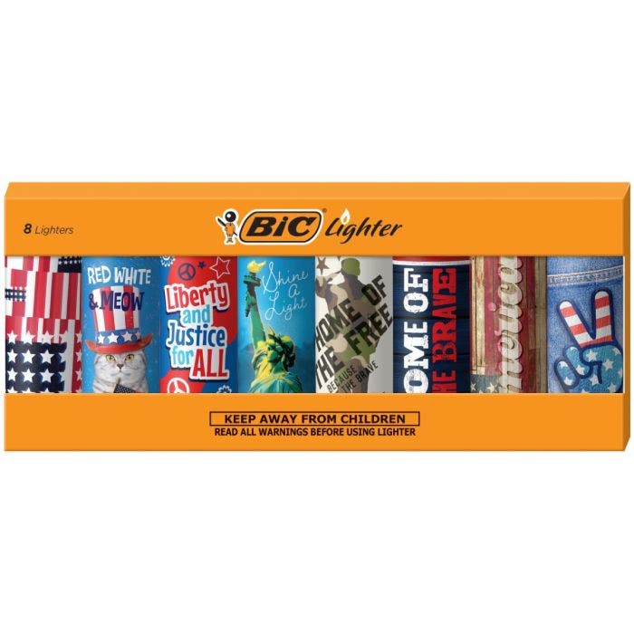 BIC进口代理批发BIC 特别版 Americana 系列大号袖珍打火机 Assorted, 8-Pack