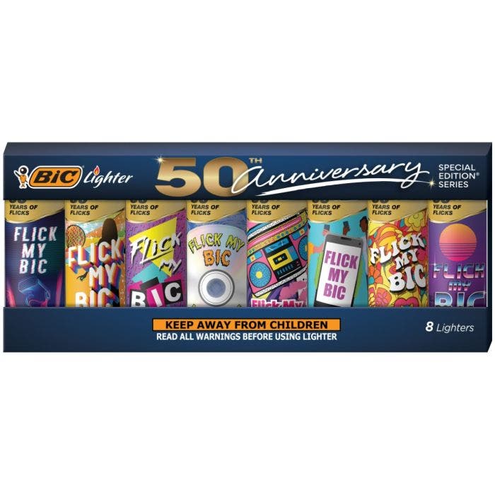 BIC进口代理批发BIC 特别版 50 周年 Flick My BIC 系列超大袖珍打火机 Assorted, 8-Pack