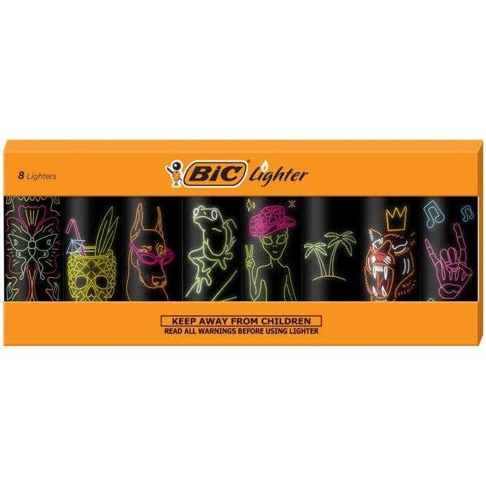 BIC进口代理批发BIC 特别版霓虹灯系列大号袖珍打火机 Assorted, 8-Pack