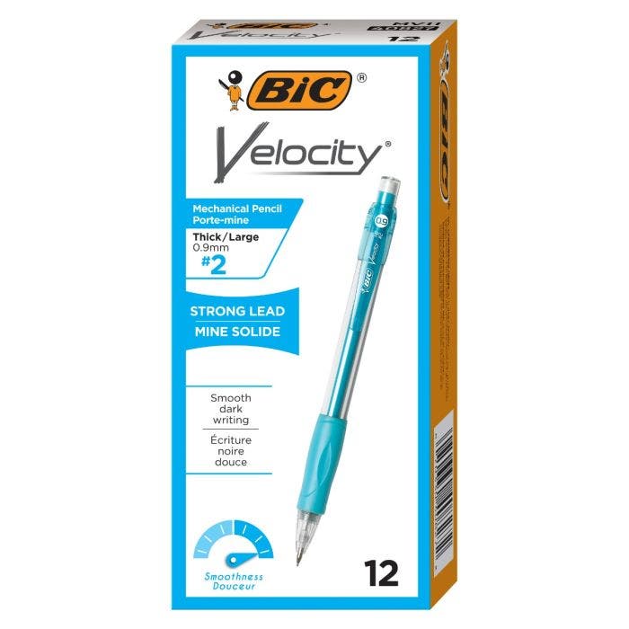 BIC进口代理批发BIC Velocity 原装自动铅笔，粗笔尖（0.9 毫米），黑色铅芯，蓝色笔杆 12-Count