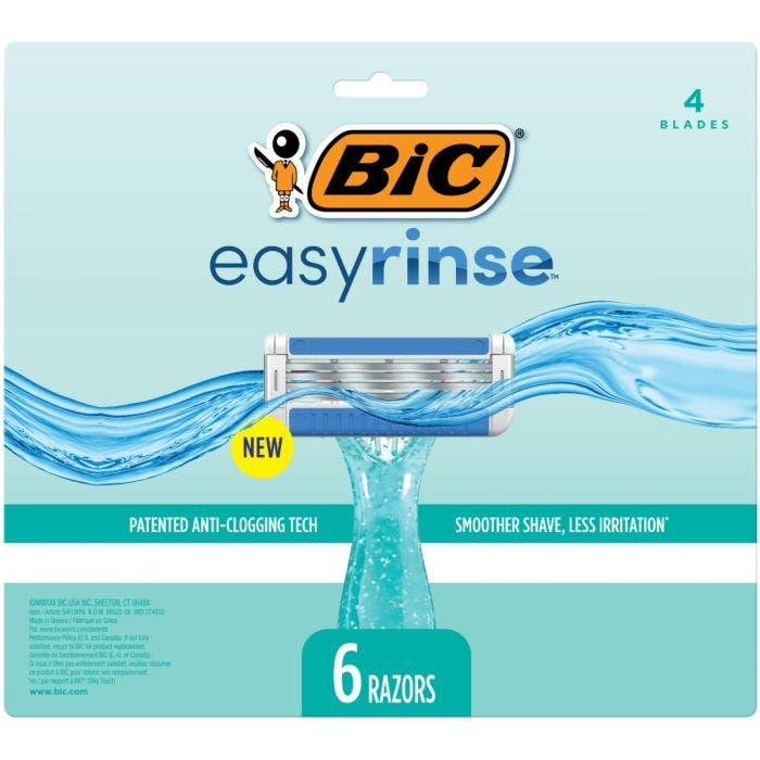 酷牌库|商品详情-BIC进口代理批发BIC EasyRinse 防堵塞女士一次性剃须刀，剃须更顺畅，剃须刀带 4 个刀片 6-Pack