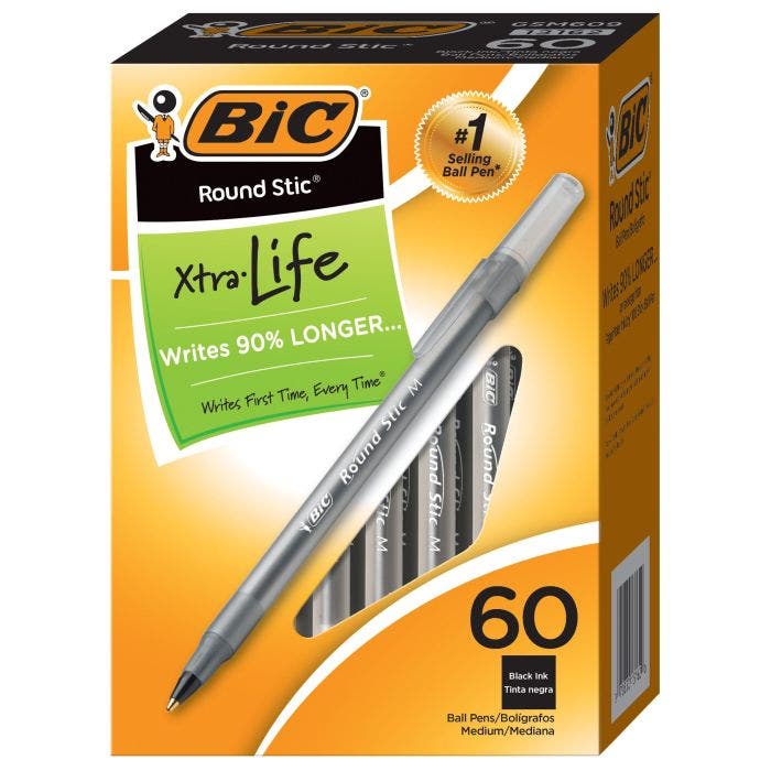 BIC进口代理批发BIC Round Stic Xtra Life 圆珠笔 Black, 60-Pack