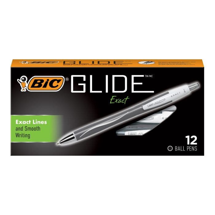 BIC进口代理批发BIC Glide Exact 可伸缩圆珠笔，黑色 12-Count