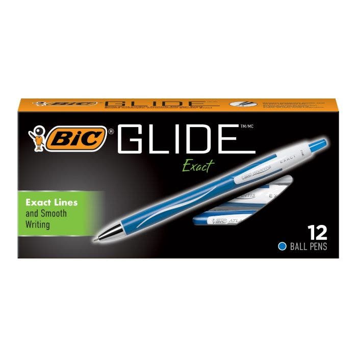 BIC进口代理批发BIC Glide Exact 可伸缩圆珠笔，蓝色 12-Count