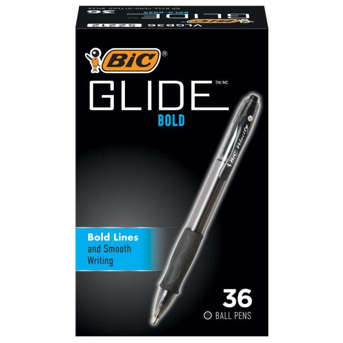 BIC进口代理批发BIC Glide Bold 可伸缩圆珠笔，黑色 36-Count