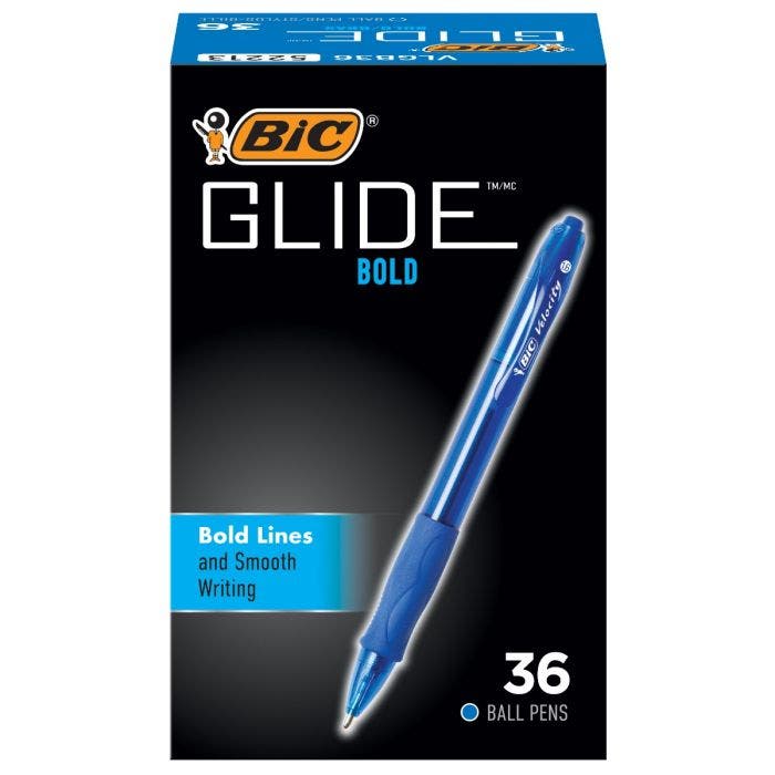 BIC进口代理批发BIC Glide Bold 可伸缩圆珠笔，蓝色 36-Count