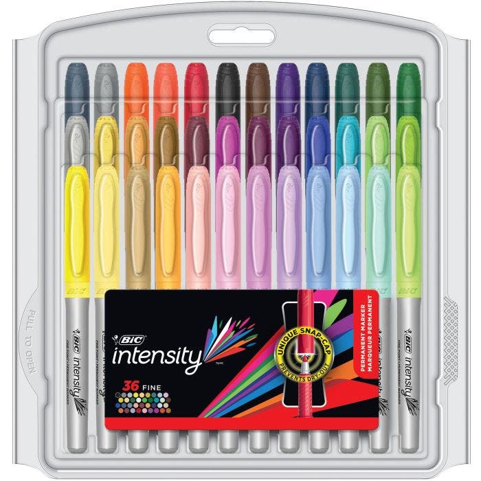 BIC进口代理批发BIC Intensity 时尚、永久记号笔、细尖 Assorted Colors, 36-Count