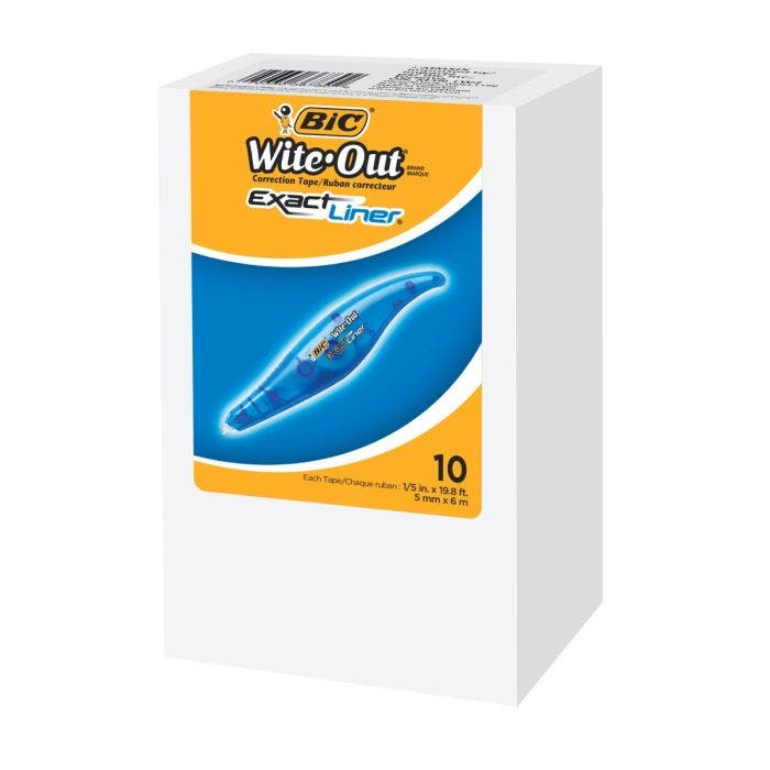 BIC进口代理批发BIC Wite-Out 品牌精确衬垫修正带，19.8 英尺，白色修正带，快速、清洁且易于使用防撕裂胶带办公室或学校用品 10-Count