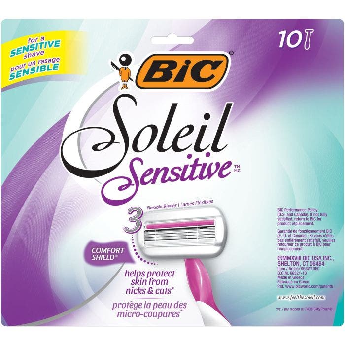 BIC进口代理批发BIC Soleil 敏感一次性剃须刀 Assorted, 10-Pack