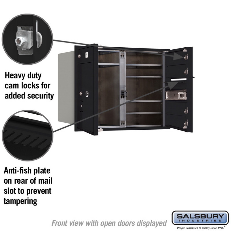Salsbury Industries 3706D-05BFU 6 Door High Recessed Mounted 4C Horizontal Mailbox with 5 Doors and 1 Parcel Locker in Black with USPS Access - Front Loading