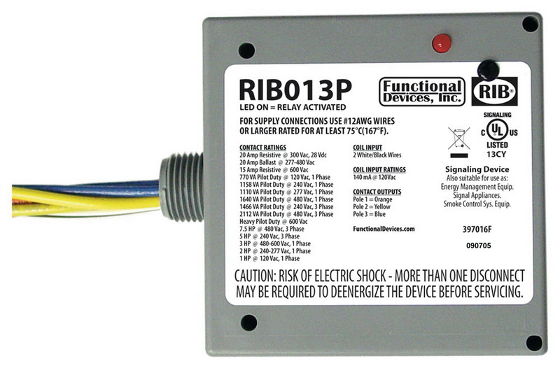 RIB Relays进口代理批发 RIB 继电器 RIB013P 封闭式继电器 20Amp TPST 120Vac