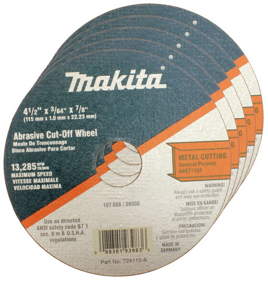 Makita USA进口代理批发 Makita USA 724115-A-25 4 1/2" 切割轮（每包 25 个）