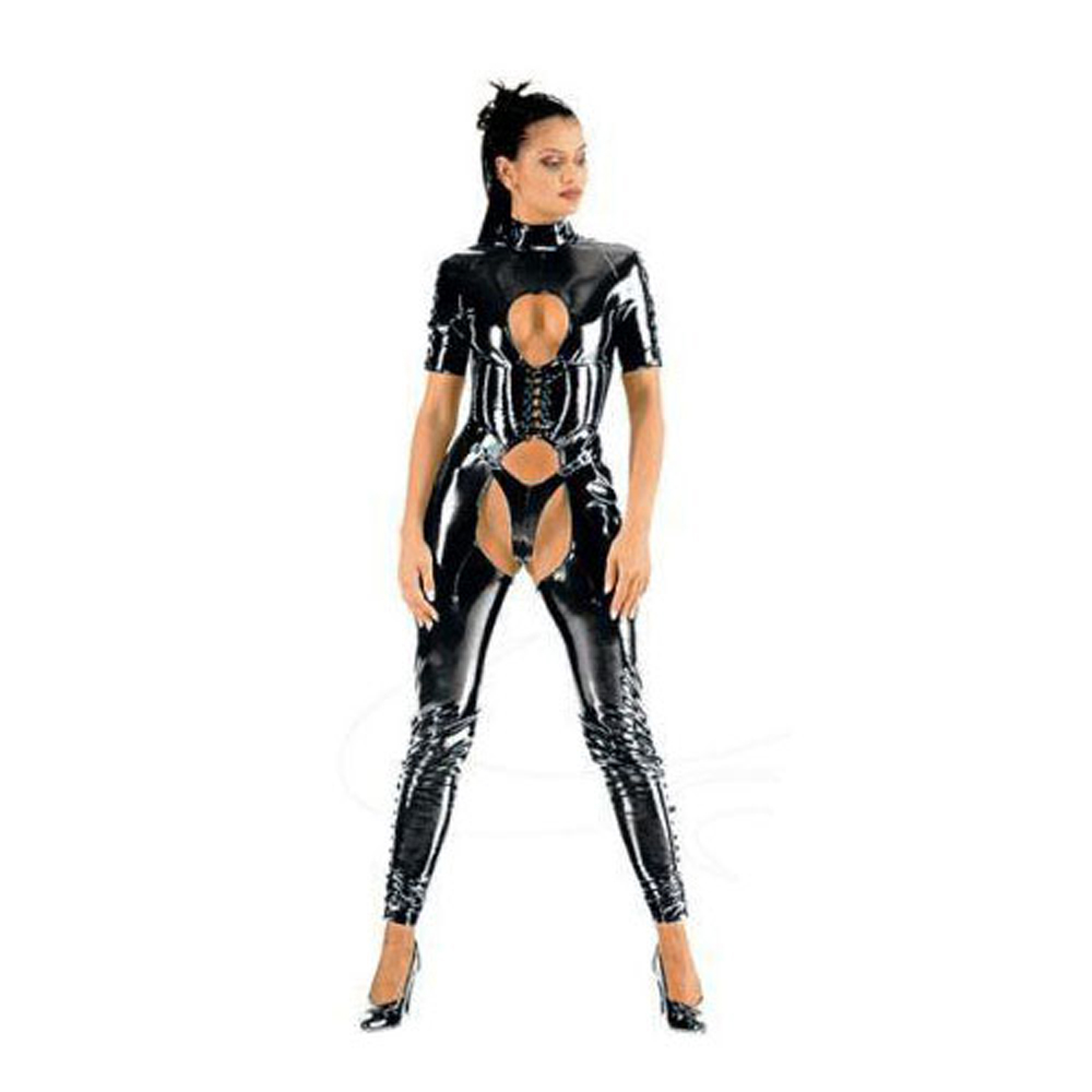 Muka Black Catsuit Halloween Costumes Dominatrix Bodysuit Dress Corset &  Thong