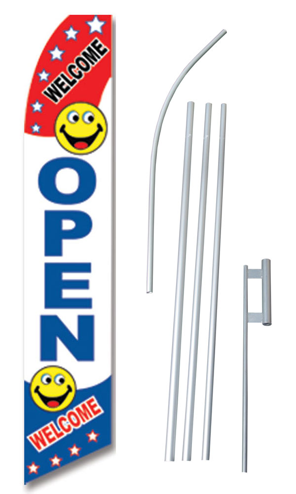 Open Welcome Smiley Face Swooper Flag 