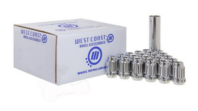 7/16-20 West Coast 24 Lug Nut Kit w/Locks Chrome Spline Drive Conical W56716S