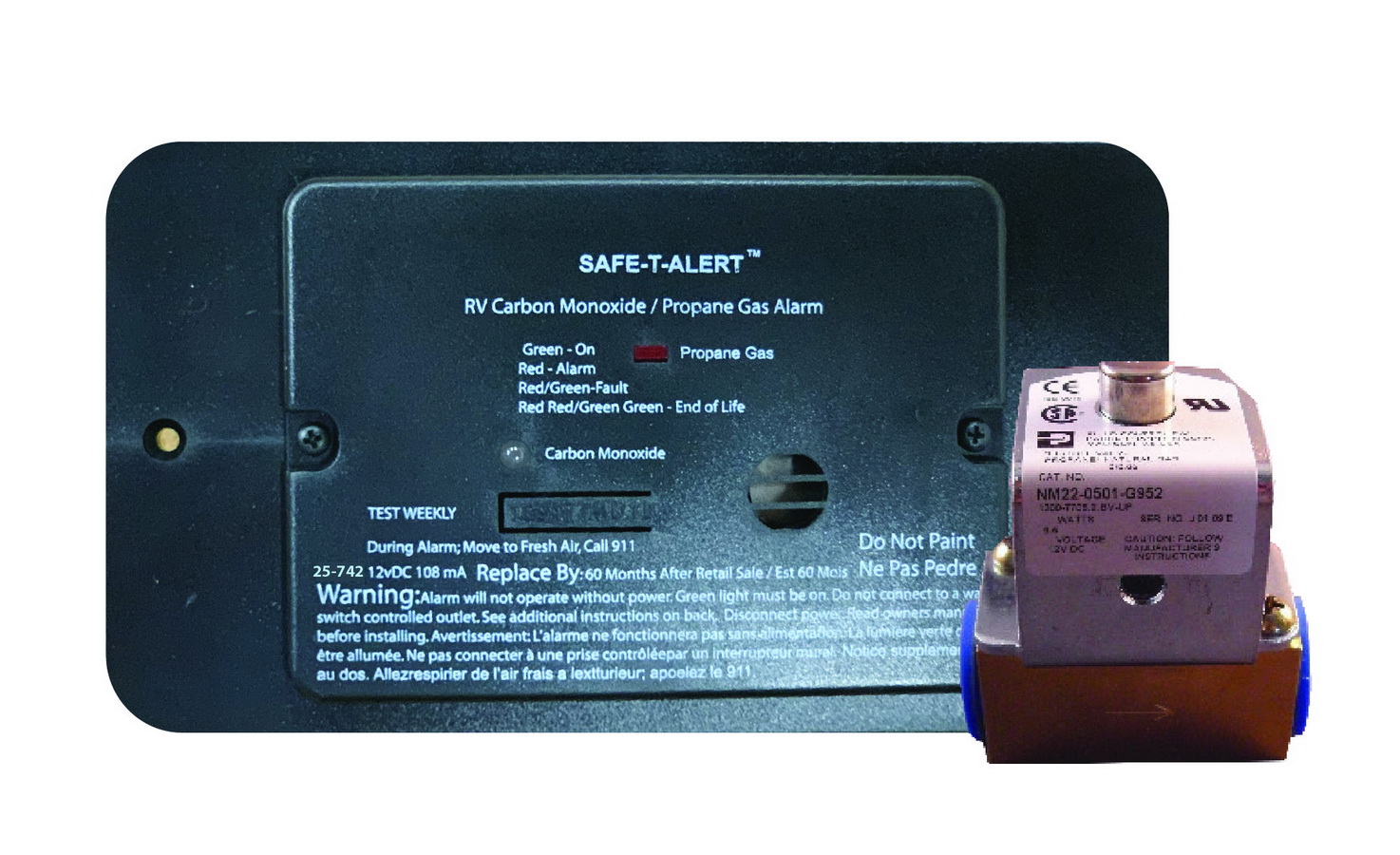 Safe T Alert进口代理批发 Safe-T-Alert 25-742-R-BL-TR-KIT 齐平安装组合一氧化碳/丙烷报警器，带装饰环 12V DC 硬线，带电磁阀 - 黑色