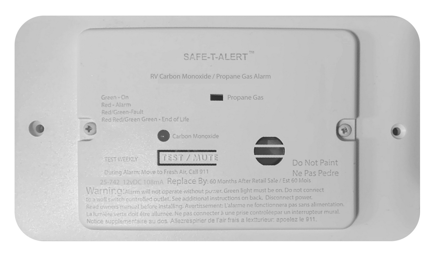 酷牌库|商品详情-Safe T Alert进口代理批发 Safe-T-Alert 25-742-WT-TR 嵌入式安装组合一氧化碳/丙烷报警器，带装饰环 12V DC 硬线 - 白色