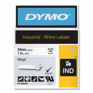 Rhino Dymo进口代理批发 Rhino Dymo 1805430 工业 Rhino 乙烯基标签盒，1 英寸 WX 18 英尺长，白色背景黑色打印