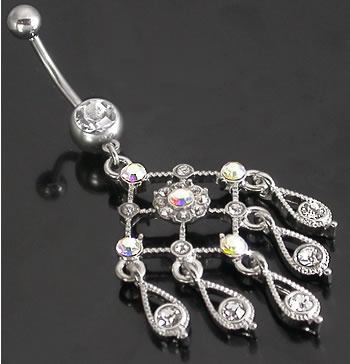Painful Pleasures 14g 7/16 Crystal Butterfly Belly Button Ring with Belly Chain 