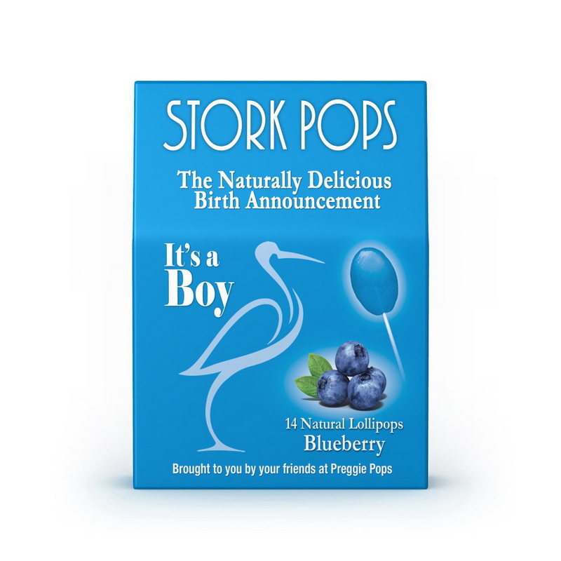 酷牌库|商品详情-Preggie Pops进口代理批发SPB14 Stork Pops-It's a Boy 每盒 14 根棒棒糖，每箱 8 盒。