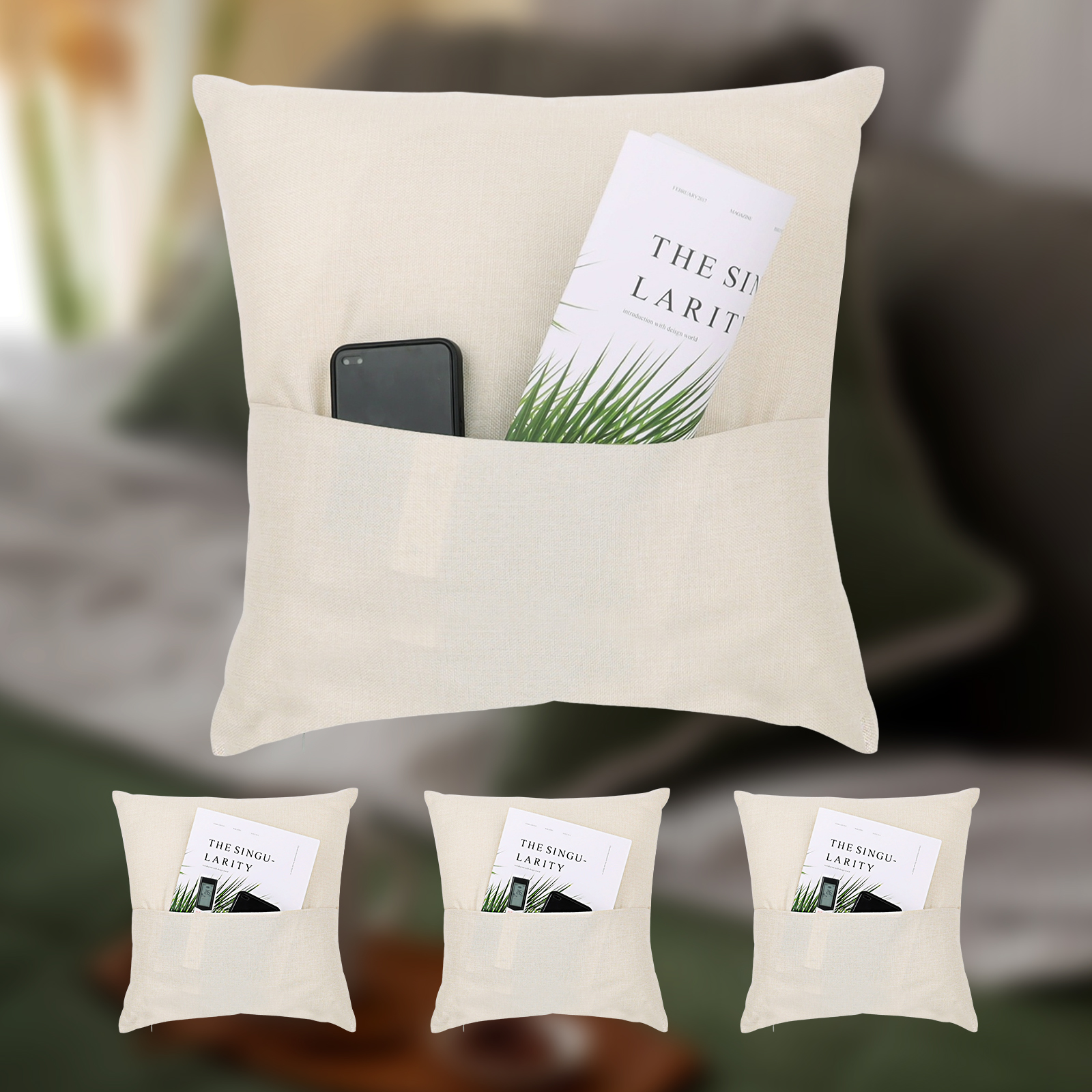 TOPTIE 4 PCS Sublimation Pillow Covers Blank with Pocket, Book