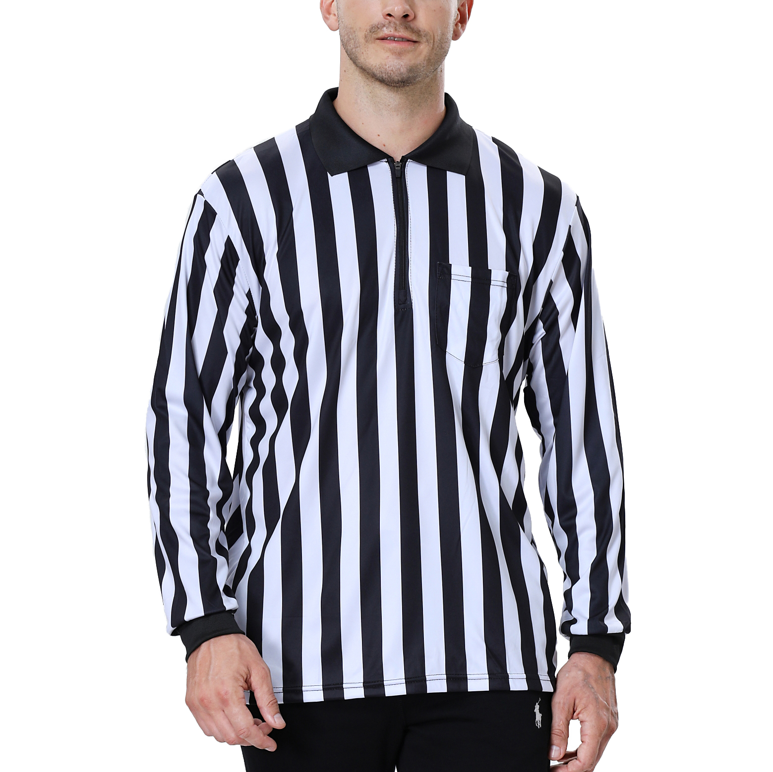 Men's Official Black & White Stripe Referee Shirt/V-Neck Umpire