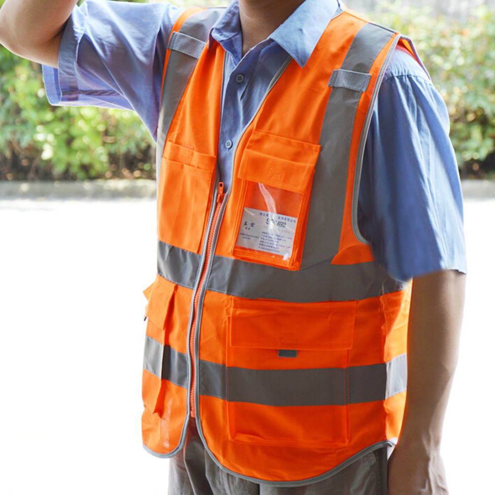 GOGO High Visibility Zipper Front Safety Vest with 4 Pockets, with Cardholder