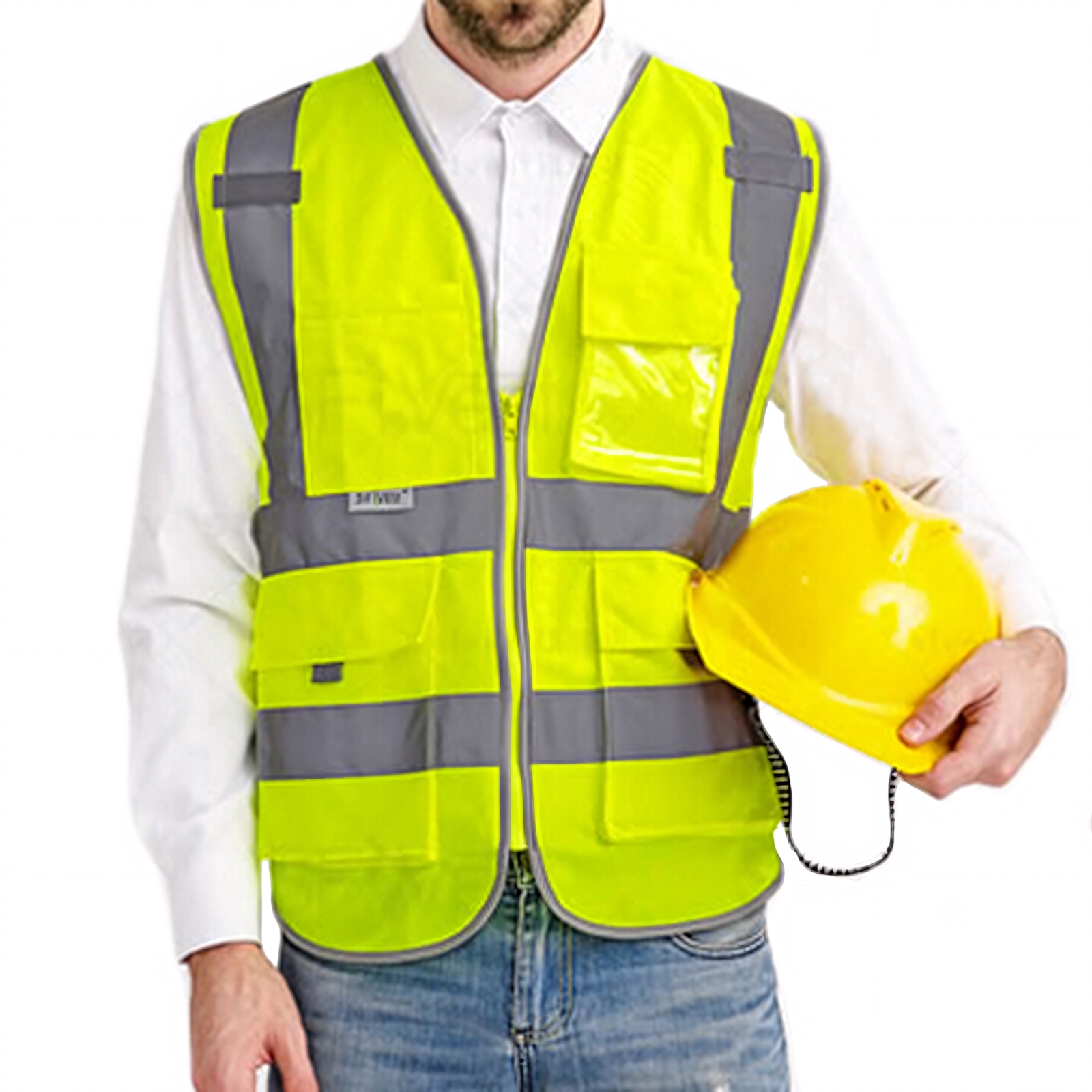 GOGO 9 Pockets High Visibility Zipper Front Safety Vest With Reflective Strips, Meets ANSI Standards 