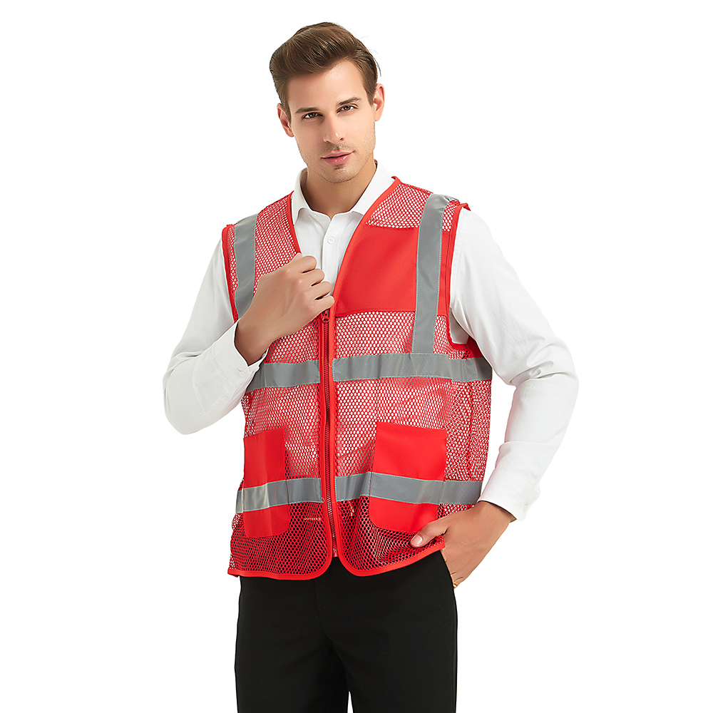 GOGO Unisex US Big Mesh Volunteer Vest Zipper Front Safety Vest with Reflective Strips and Pockets