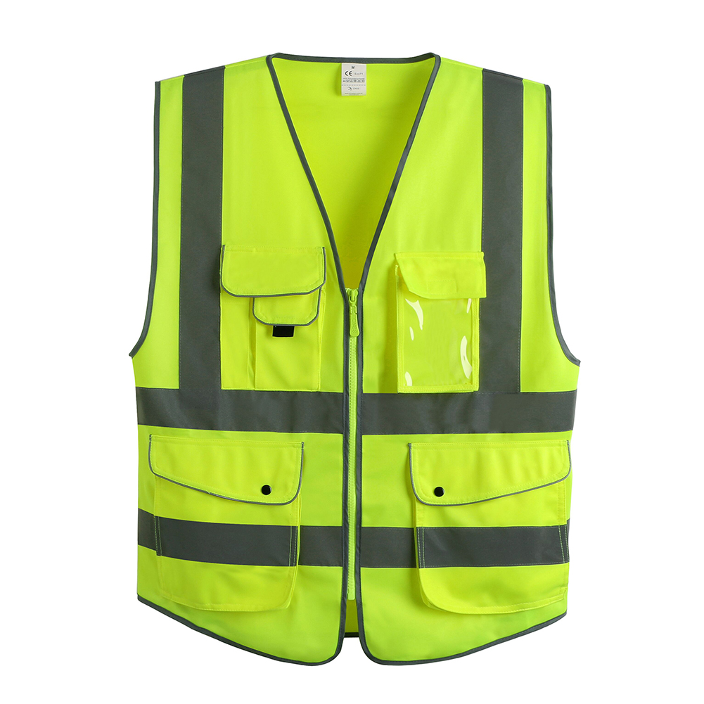 GOGO 7 Pockets High Visibility Zipper Front Safety Vest With Reflective Strips