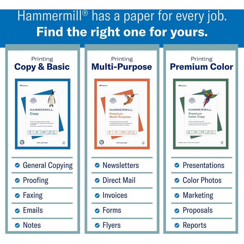 酷牌库|商品详情-Hammermill进口代理批发 Hammermill 彩色复印封面纸，12" x 18" - 60 磅 - 超光滑 - 100 亮度 - 250/令 - 照片白色