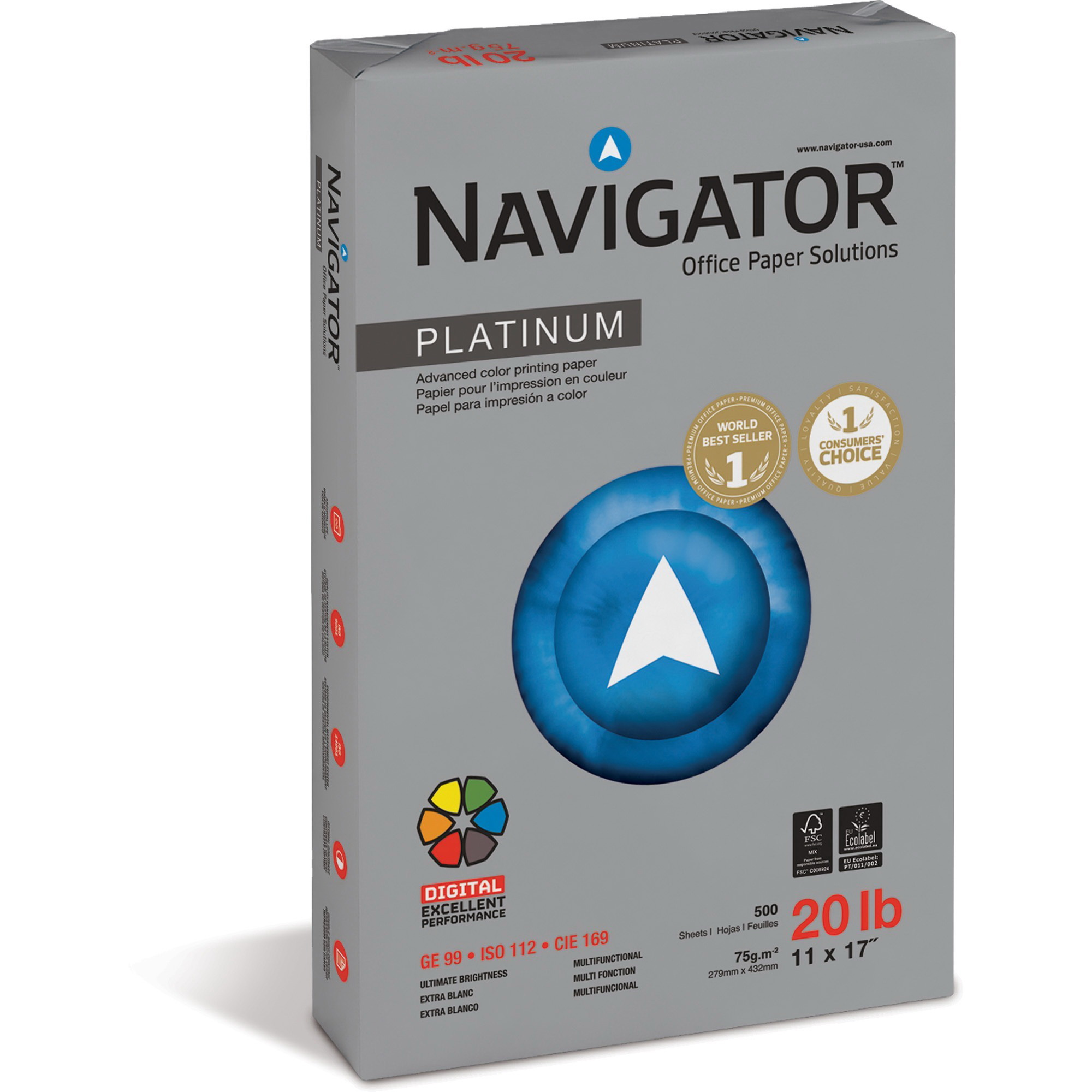 酷牌库|商品详情-Nekoosa进口代理批发 Navigator Platinum 数字喷墨、激光复印和多用途纸 - 亮白色