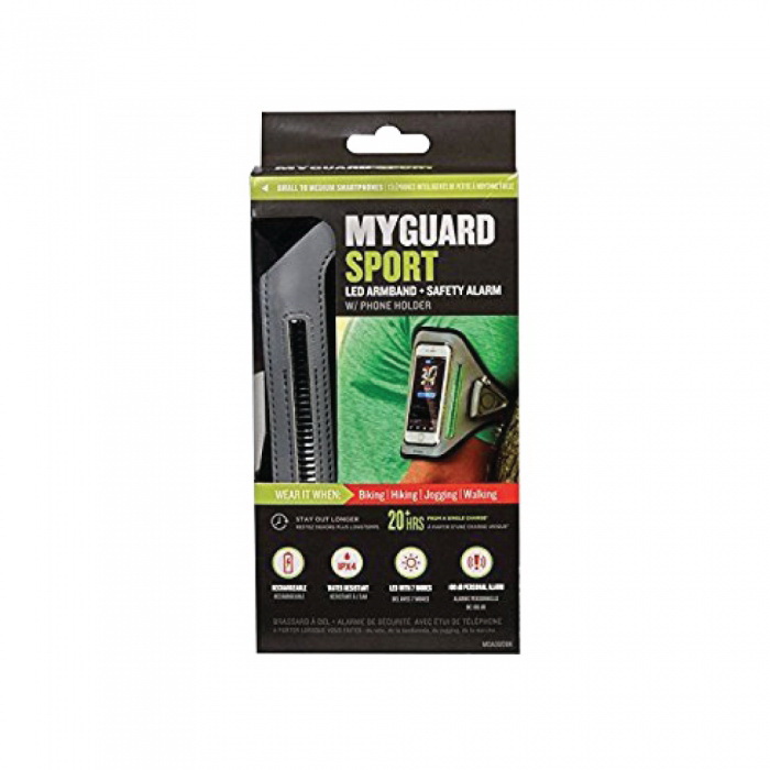 酷牌库|商品详情-Streetwise Security Products进口代理批发 Streetwise 安全产品 MGA300BK MYGUARD SPORT LED 臂带和安全警报器，带手机支架