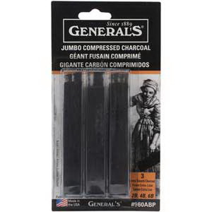 酷牌库|商品详情-General Pencil进口代理批发 General 铅笔 960ABP 大号压缩木炭 - 3 件装