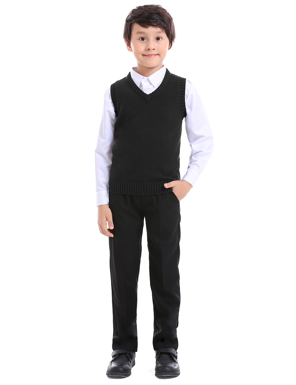 Boys Girls School Uniform V-Neck Jumpers Pull Overs Unisex 2 Pack 100/% Cotton
