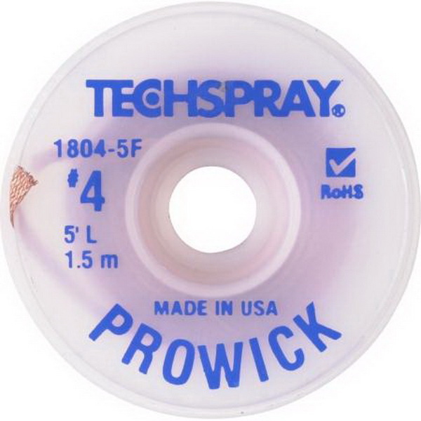 Techspray进口代理批发 Techspray 1804-5F 焊锡丝编织尺寸 4； .100 英寸宽 x 5 英寸长；蓝色