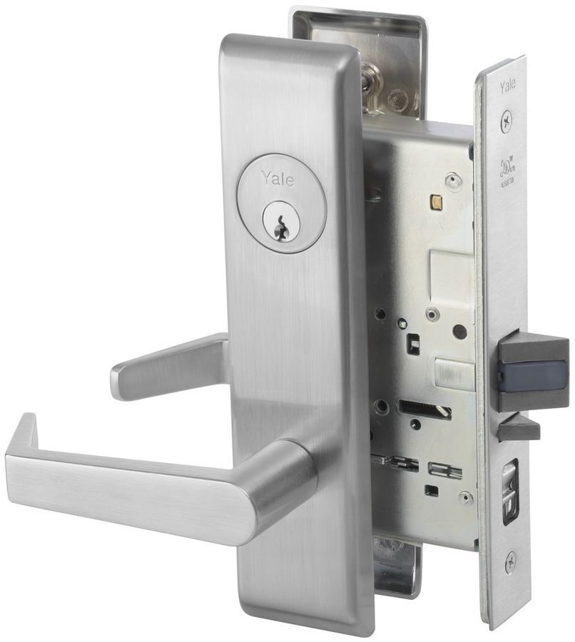 ASSA ABLOY进口代理批发 ASSA Abloy Accentra AUCN8808FL626 教室插芯锁，带 Augusta 杠杆和 Camden 孔罩，带 Para 键槽，带 2815 弧形唇口，缎面镀铬表面