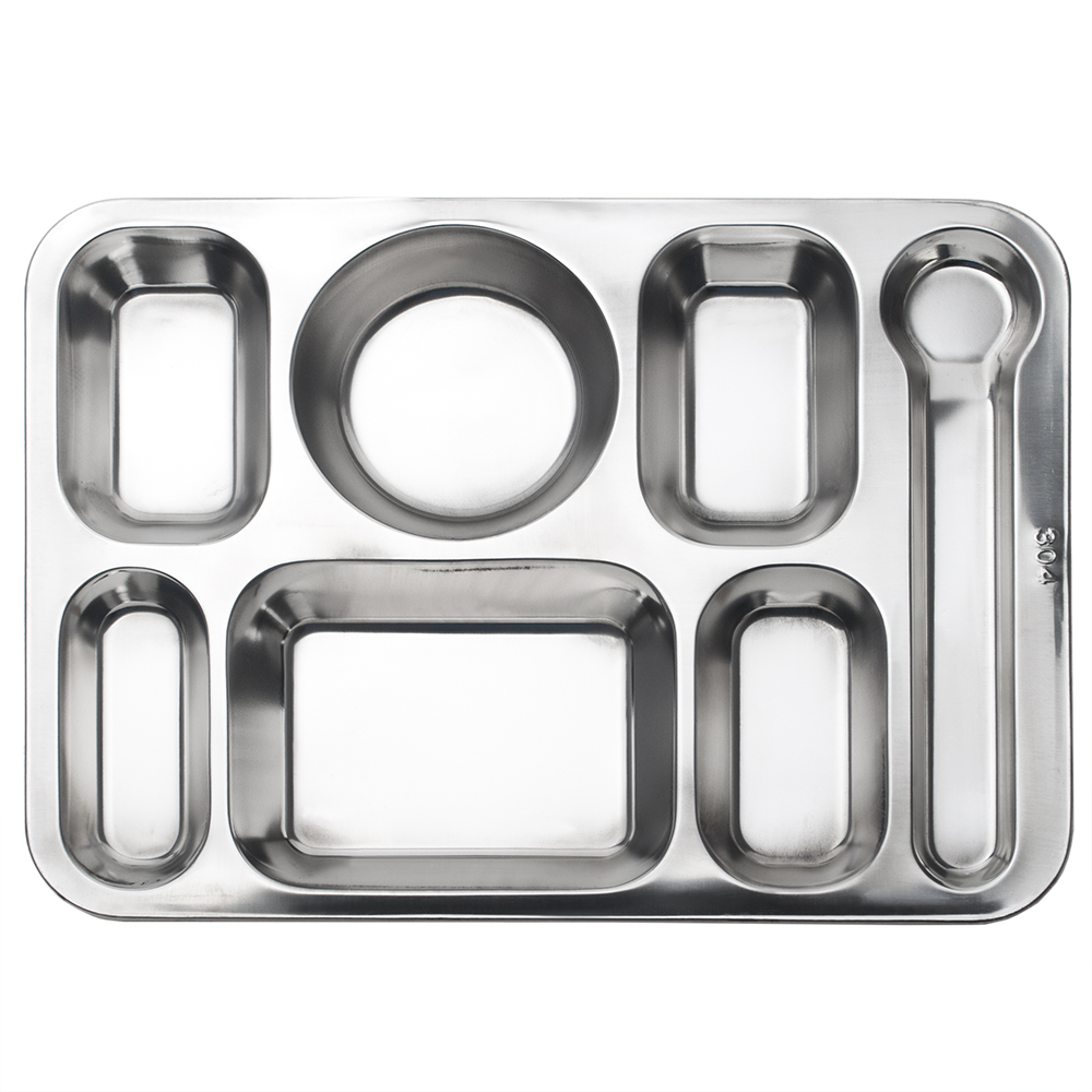 Aspire Reusable Stainless Steel Bento Box,Divided Dinner Trays with Cover,  1 Set-4 Sections