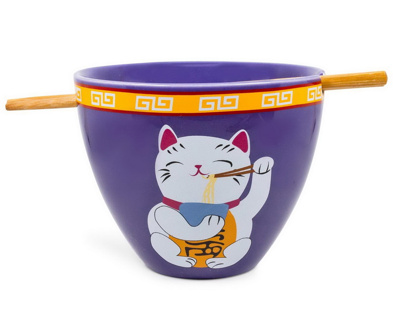 Boom Trendz进口代理批发 Boom Trendz BTZ-BOWL-LCAT-C 碗 Bop 紫色招财猫日式晚餐套装 | 16 盎司拉面碗、筷子